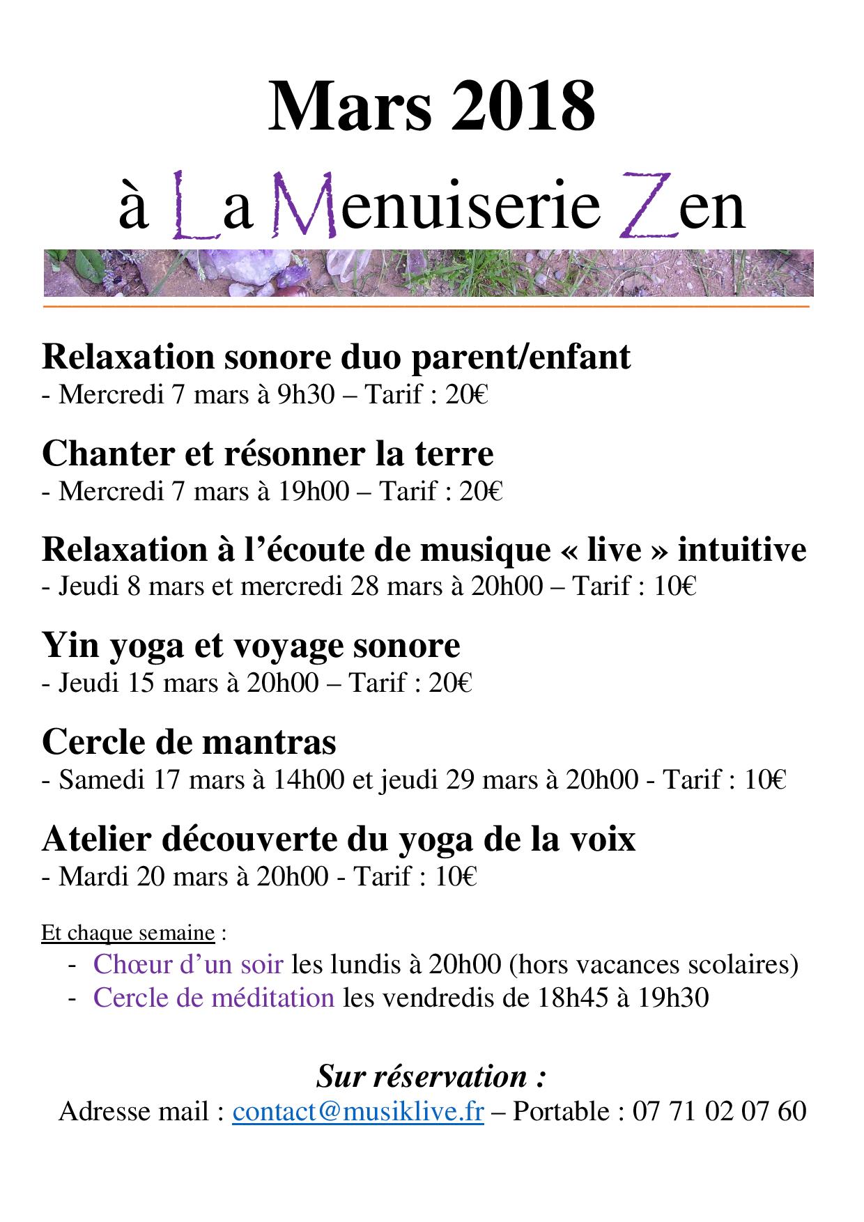 Ce mois ci à la menuiserie zen