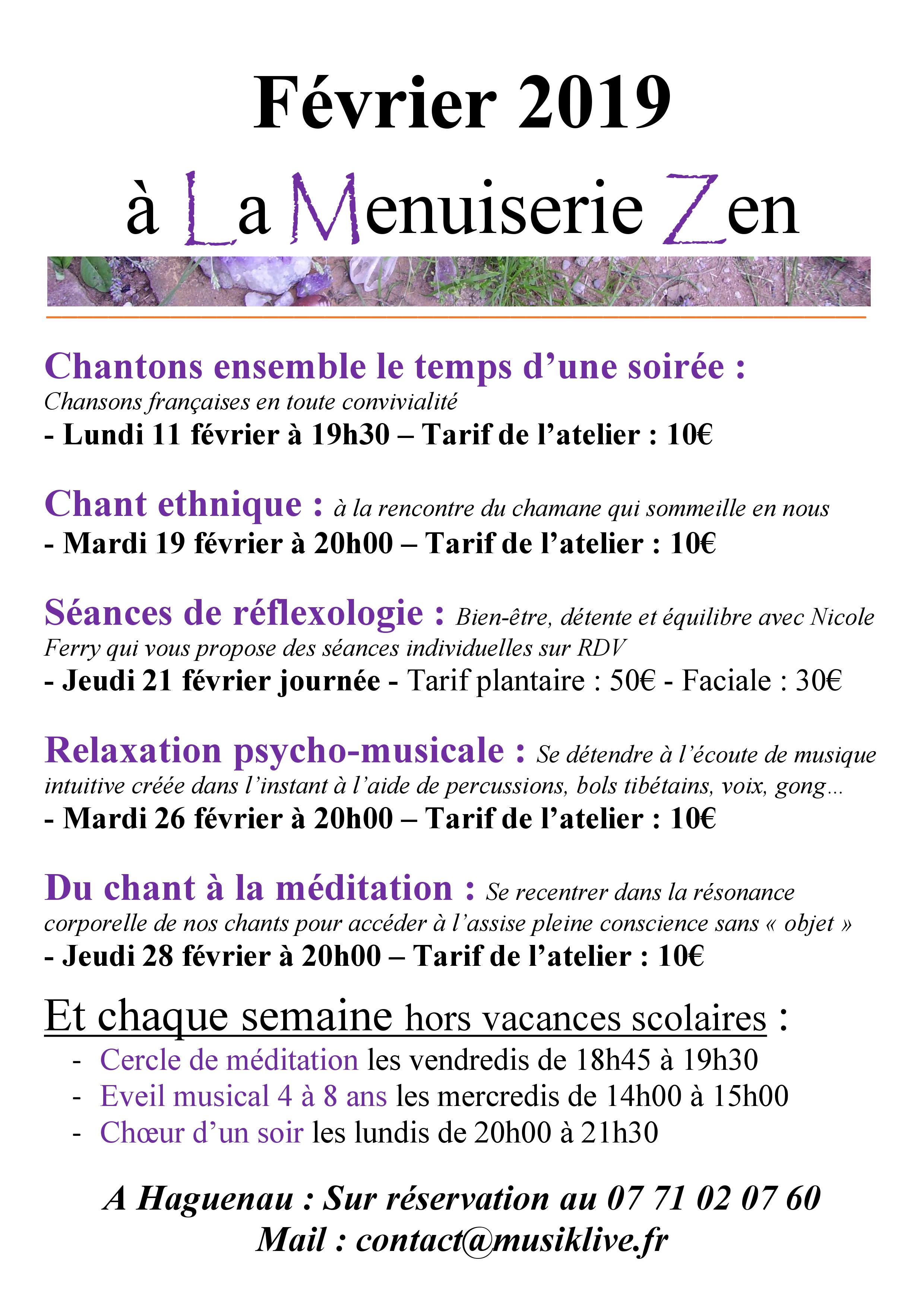 flyer février à la menuiserie zen